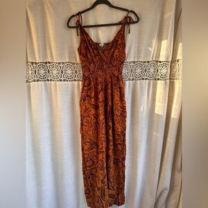 Patrons of Peace Burnt Orange Floral Jumpsuit with Adjustable Ties